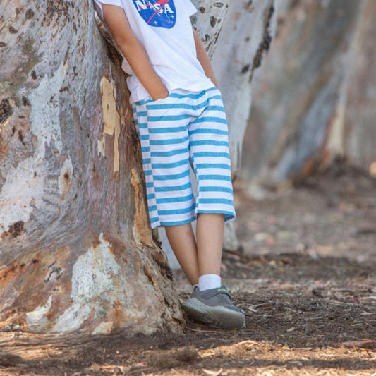 boy woven light blue/white stripes short model