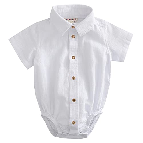Baby Boy Short Sleeve Woven Linen Design Bodysuit With Bow