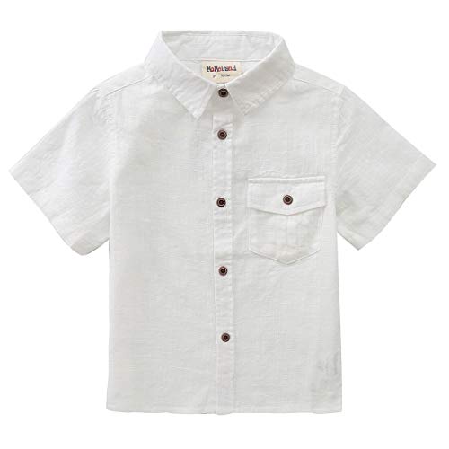 Boy Short Sleeves Fake Linen off white shirt front