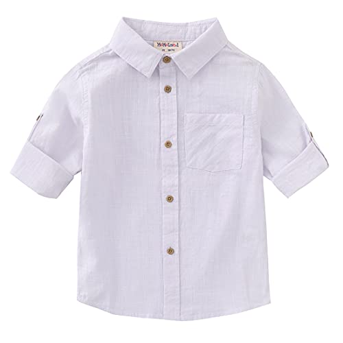 Boy Long Sleeve Woven Button Down Fake Linen Shirt