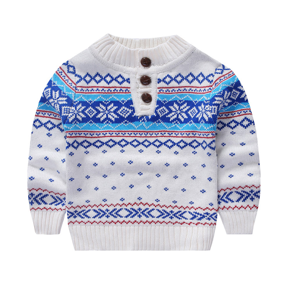 toddler boy long sleeve white snowflake sweater front