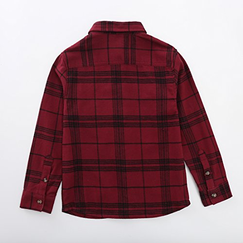 Momoland boy long sleeve wine and black plaid flannel shirt back
