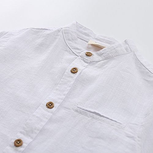Boy Long Sleeve Mandarin Collar Linen Design Shirt