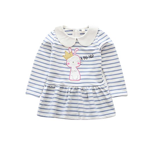 girl long sleeve knitted blue stripes dress front