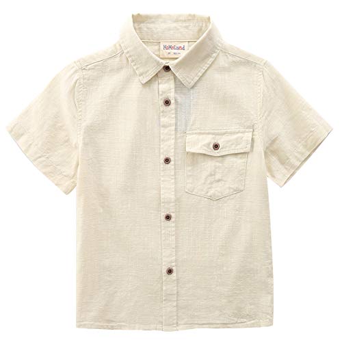 Boy Short Sleeves Fake Linen light khaki shirt front