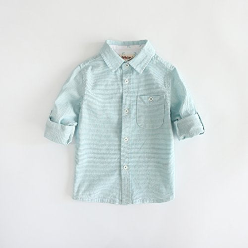 Momoland boy long sleeve green stripes shirt front-1