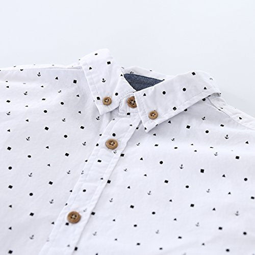 Boy Long Sleeve White with Navy Full Print Shirt
