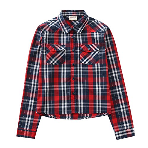 Momoland big girl long sleeve white/black/red plaid shirt front