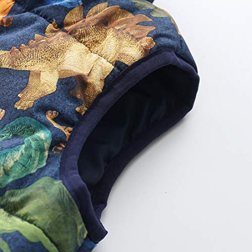 Boy Sleeveless Dinosaur Warm Padded Vest With Front zip