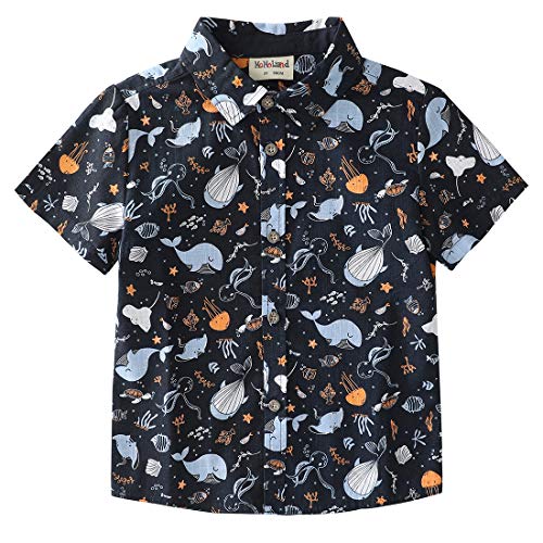 boy short sleeves navy sea world allover print shirt front