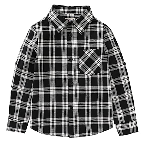 boy short sleeve white/black plaid poplin shirt front