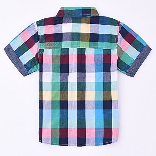 Boy Short Sleeve green Plaid Shirt back