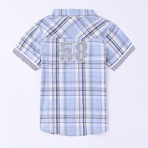 Momoland boy short sleeve blue plaid shirt back
