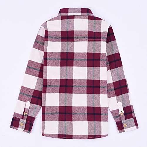 Momoland boy long sleeve Burgundy and White plaid flannel shirt back