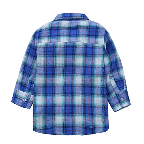 Momoland baby girl long sleeve blue/green plaid shirt front