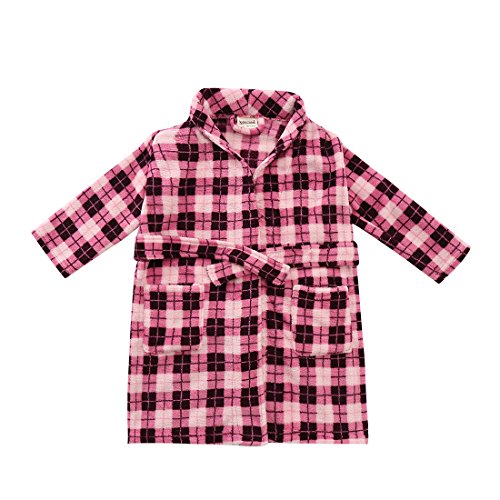 girl coral fleece pink/black robe shawl front
