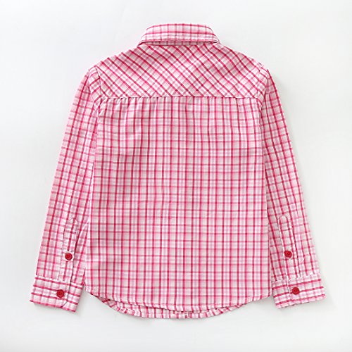 girl long sleeve red/white plaid shirt back
