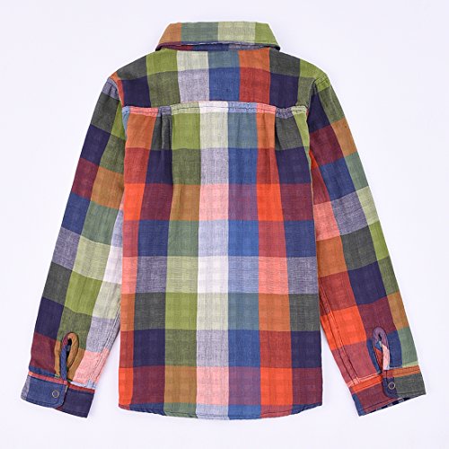 Momoland boy long sleeve green/orange plaid shirt back