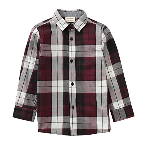 toddler boy long sleeve wine/navy plaid shirt front
