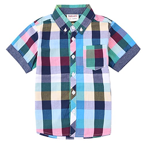 Boy Short Sleeve green Plaid Shirt front