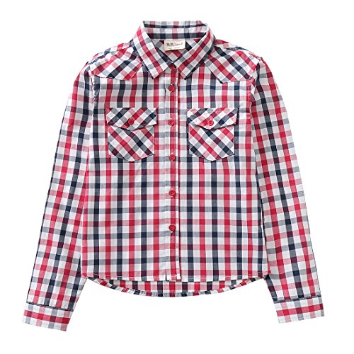 Momoland big girl long sleeve white/black/pink plaid shirt front