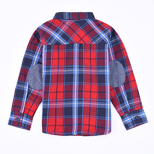 toddler boy long sleeve navy/red plaid shirt back