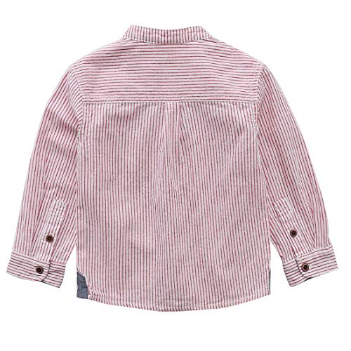 Momoland boy long sleeve mandarin collar red stripes fake linen shirt back