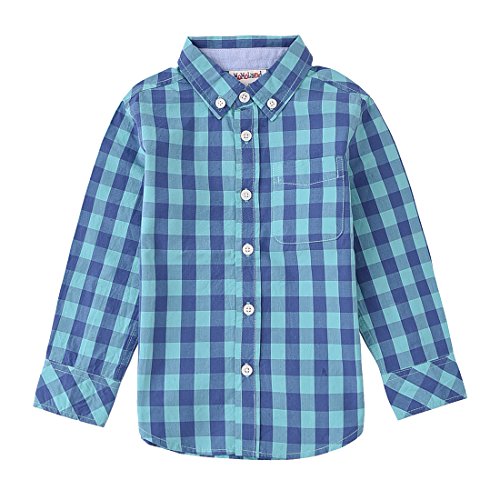 Momoland boy long sleeve green/blue plaid shirt front
