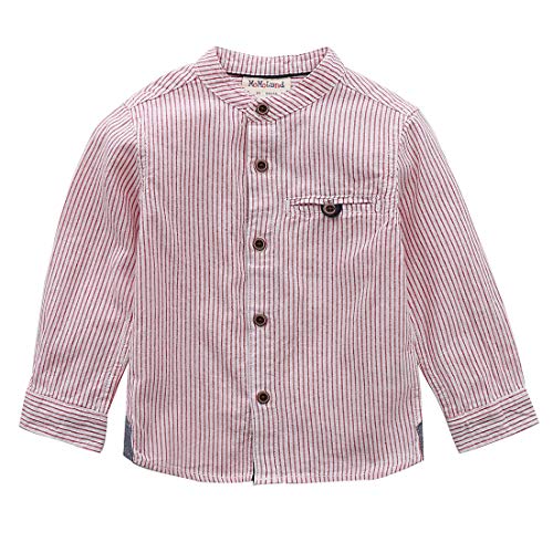 Momoland boy long sleeve mandarin collar red stripes fake linen shirt front