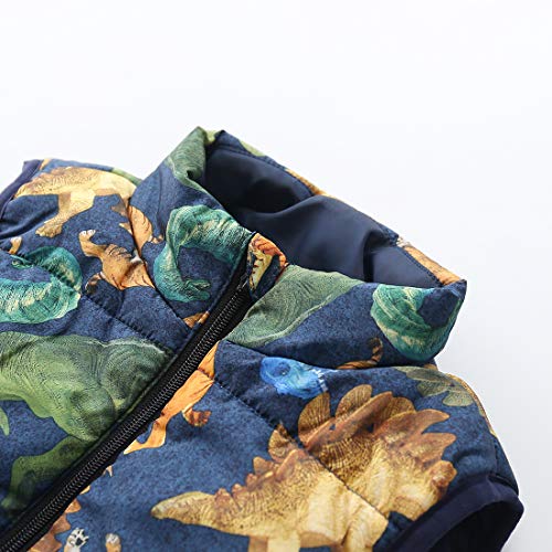 Boy Sleeveless Dinosaur Warm Padded Vest With Front zip