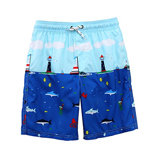 Boy Swim Trunks with UPF 50+ Sun blue sailboats