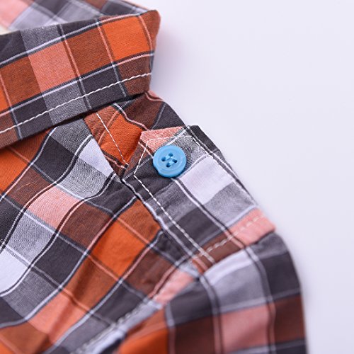 Boy Short Sleeve Orange Plaid Shirt with Fake Tee
