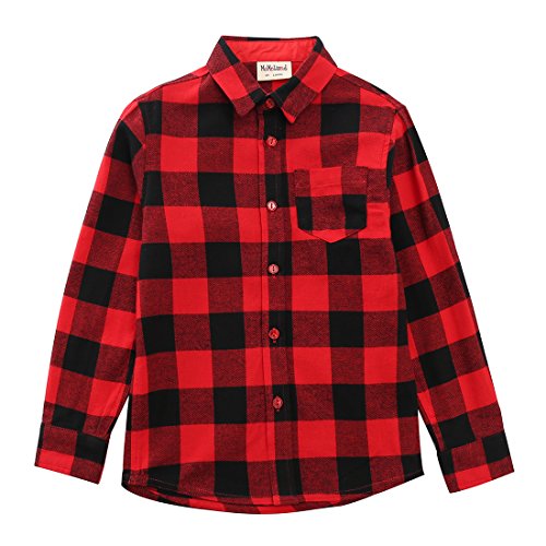Boy Red Plaid Flannel Long Sleeve Shirt front