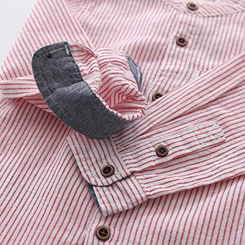 Toddler Boy Long Sleeve Mandarin Collar Red stripes Shirt