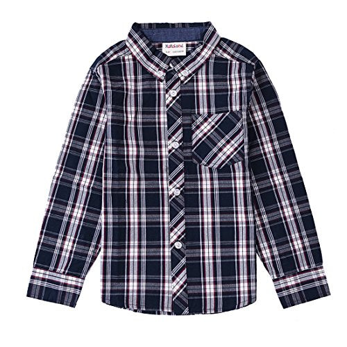 Momoland boy long sleeve navy plaid shirt front