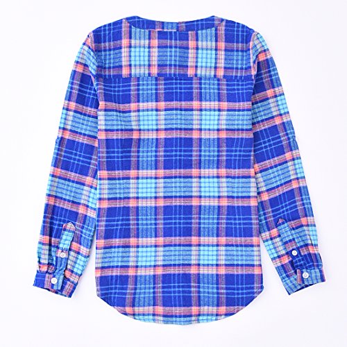 girl long sleeve royal/red flannel shirt with mandarin collar back