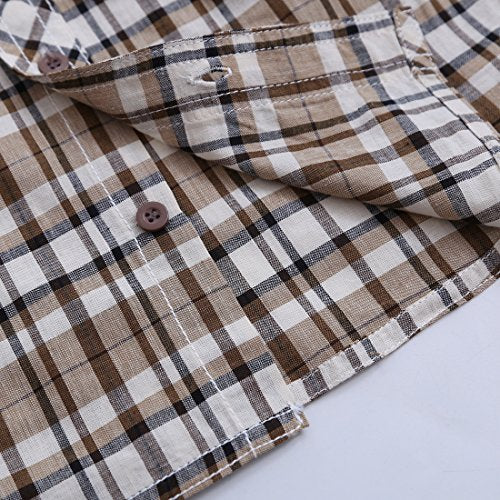 Boy Woven Brown Long Sleeve plaid Shirts with Hooded