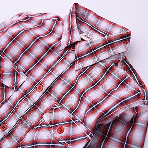 Boy Long Sleeve Red White Plaid Shirt