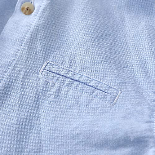 Boy Mandarin Collar Long Sleeve Blue Oxford Shirt