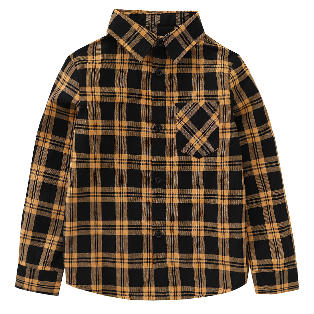 boy short sleeve yellow/black plaid poplin shirt front