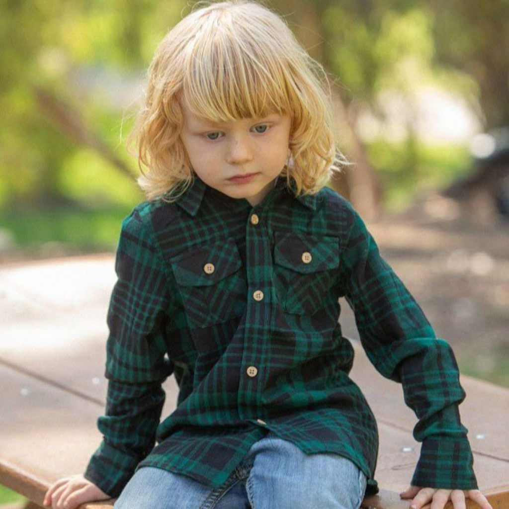 Boy Red/Navy/Black/Green Plaid Long Sleeve Flannel Shirts With