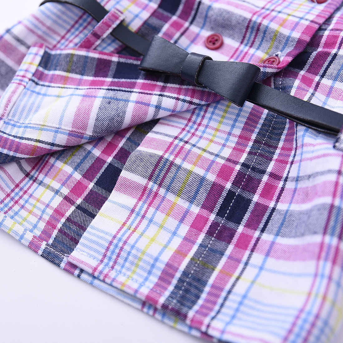 Baby Mandarin Collar Long Sleeve White/Navy Plaid Shirt