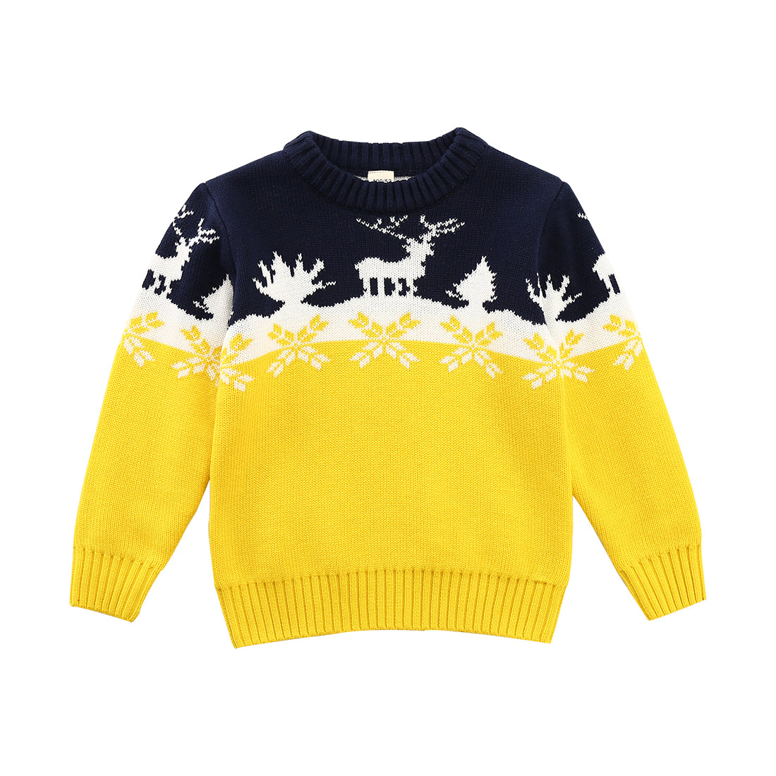 toddler boy long sleeve yellow christmas reindeer sweater front
