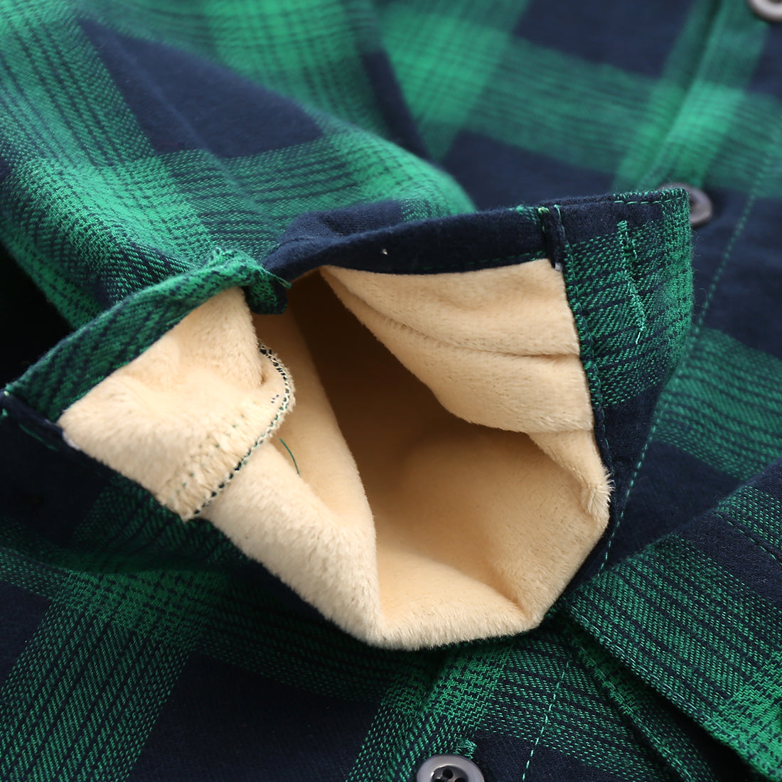 Boy Long Sleeve Red/Green Plaid Fleece Lining Flannel Shirt