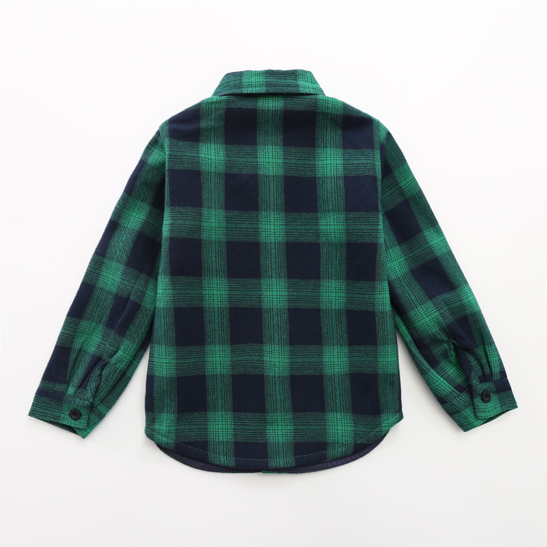 Momoland boy long sleeve green/navy plaid fleece lining shirt back