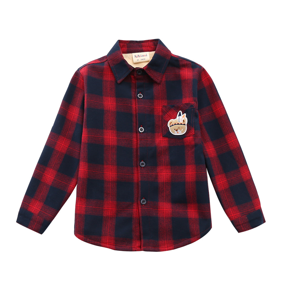 Momoland boy long sleeve red/navy plaid fleece lining shirt front