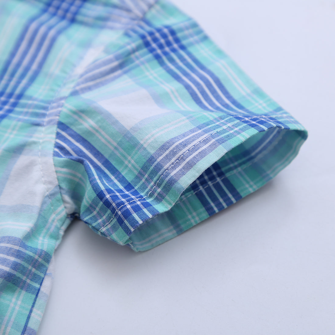 Baby Short sleeve Woven Blue Plaid Bodysuit