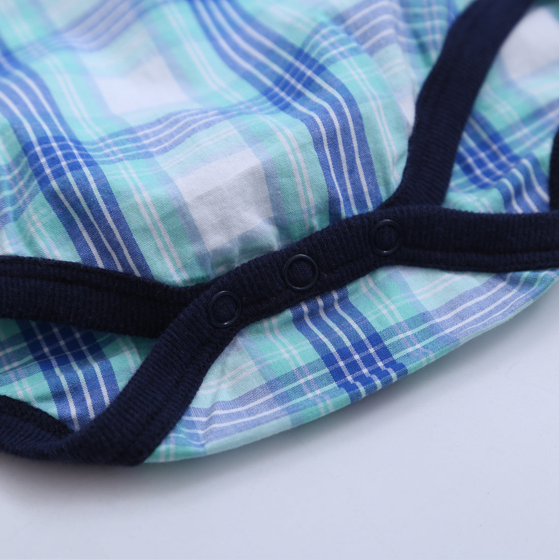 Baby Short sleeve Woven Blue Plaid Bodysuit