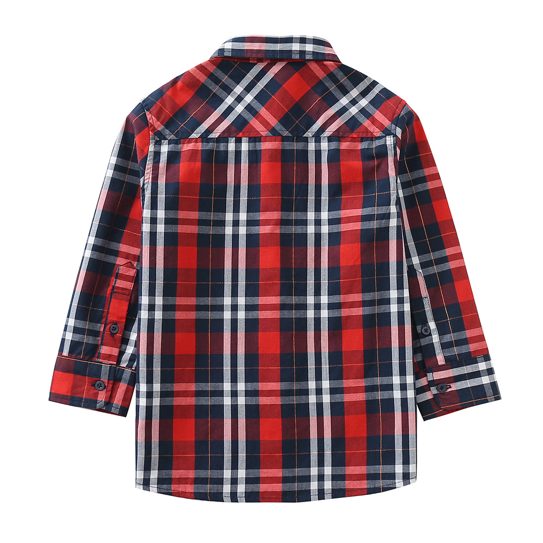 toddler girl long sleeve navy/red plaid shirt back