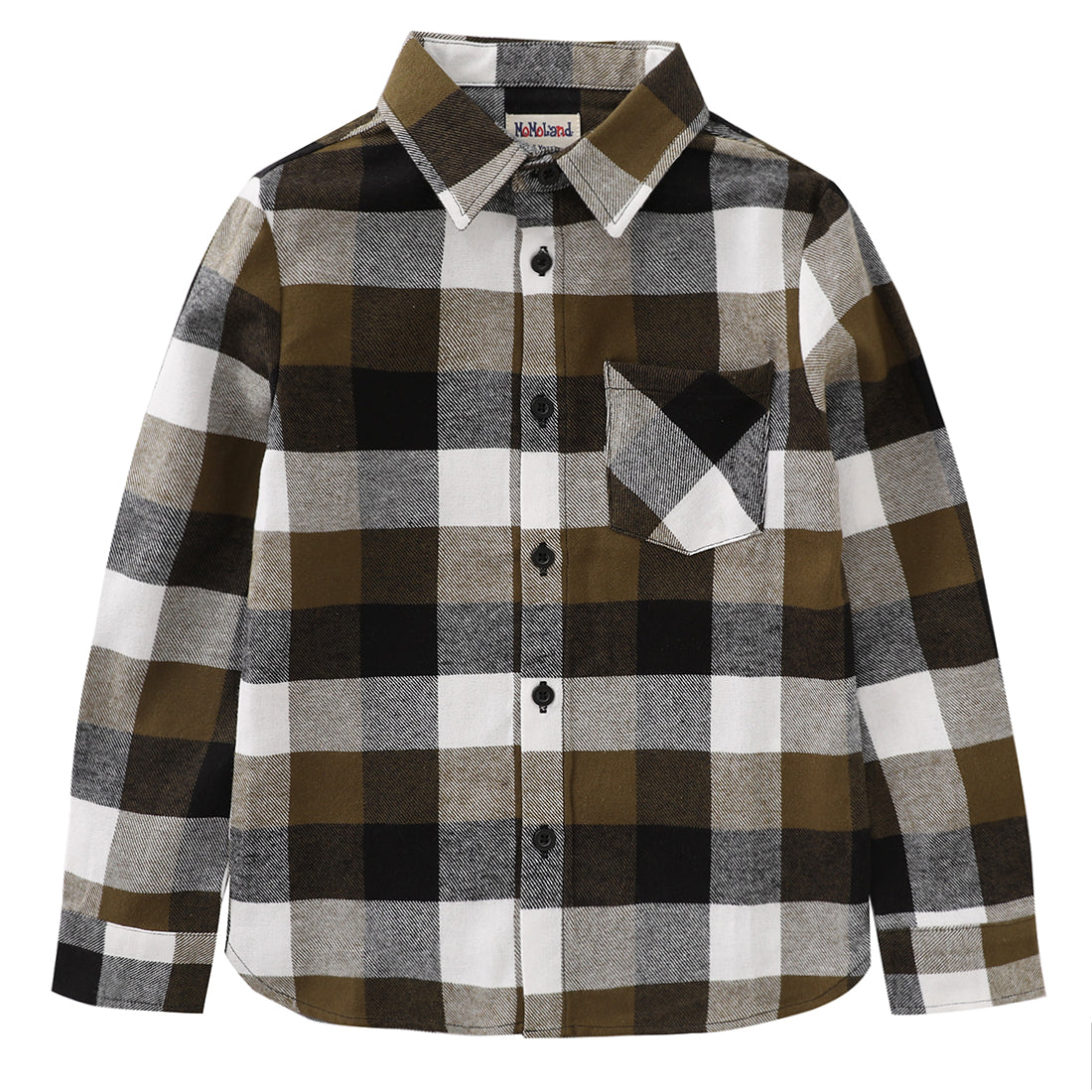momoland boy long sleeve army/green plaid flannel shirt front